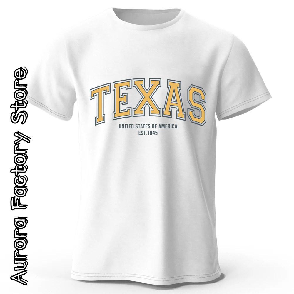 Texas Print T-Shirt Summer Men Cotton Tops Tees Male Fashion Letter Camiseta Short Sleeve Clothing American Vintage Streetwear