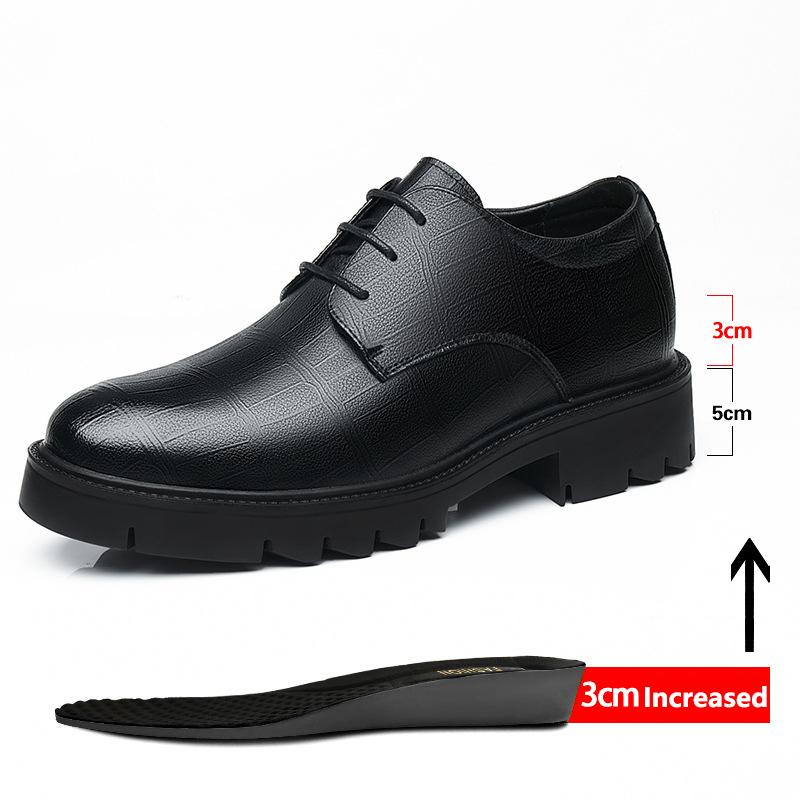 New Business Wedding Shoes Men Genuine Leather Sneakers British Formal Elevator Height Increase Insole 6CM Lift Black Man Shoes