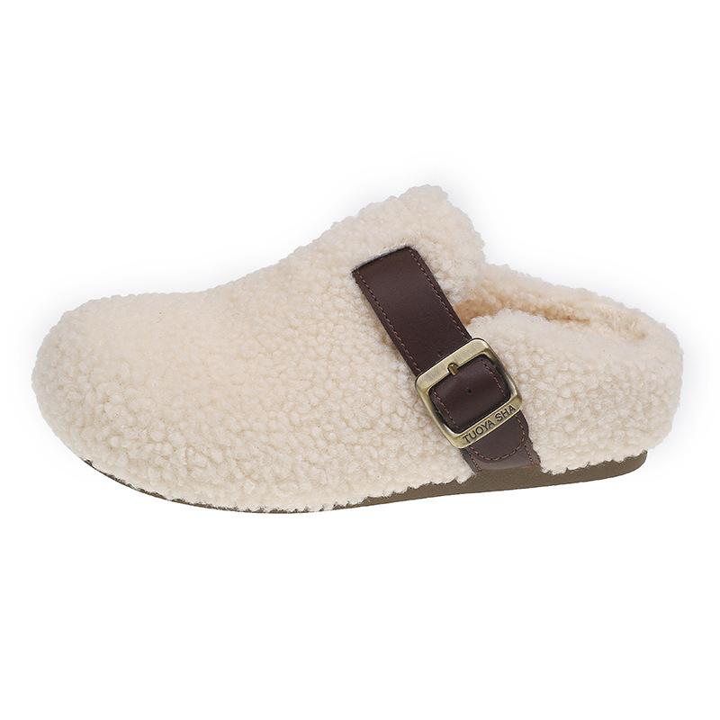 

Модные пушистые туфли на осень и зиму, флисовая теплая швабра с закрытым носком, высококачественная толстая подошва для улицы, внутренняя полушвабра с увеличением высоты 40 белый