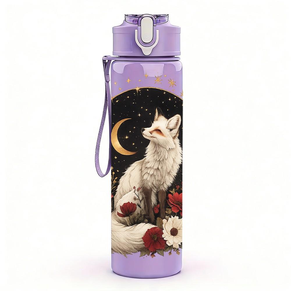 1PC Cat Moon Night Wild Art Print 750ml Color Plastic Sports Water Bottle Leakproof Flip Straw Lid Suitable for Sports Office Home Use