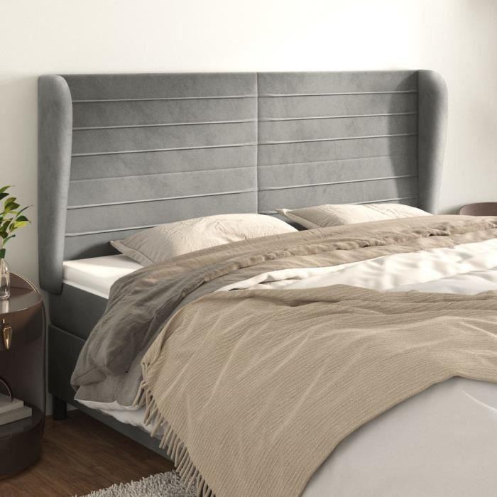 VidaXL Tête de lit avec oreilles Gris clair 203x23x118-128 cm Velours3118162