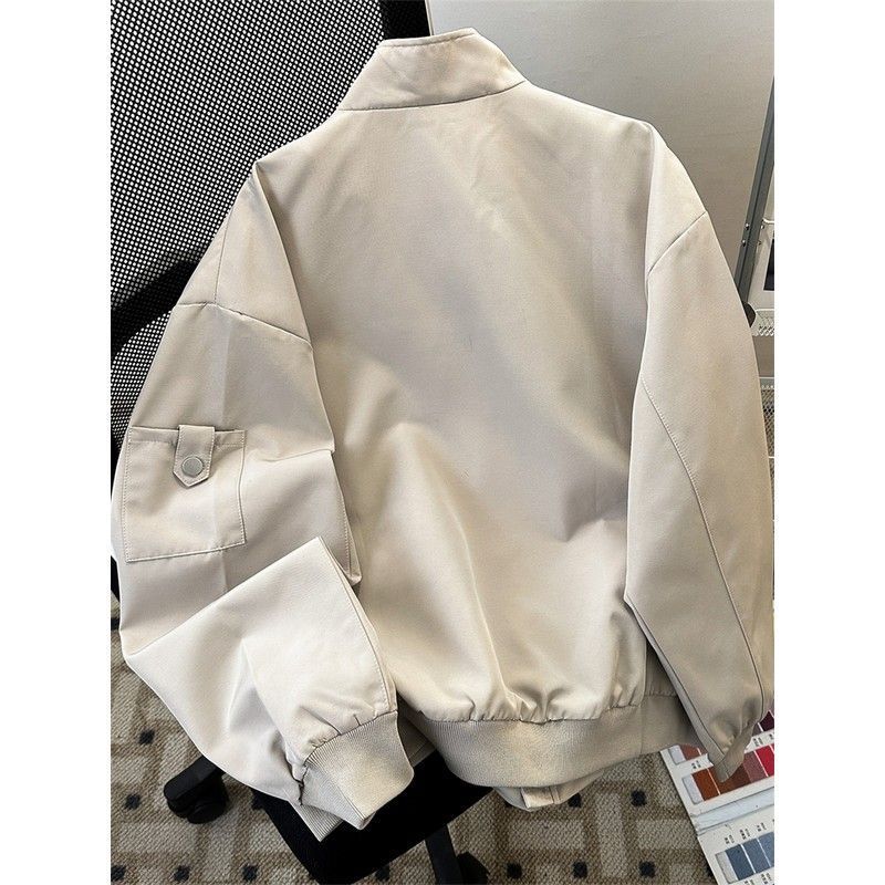 Men Loose Stand Collar American Casual Long Sleeve Workwear Jacket Outerwear