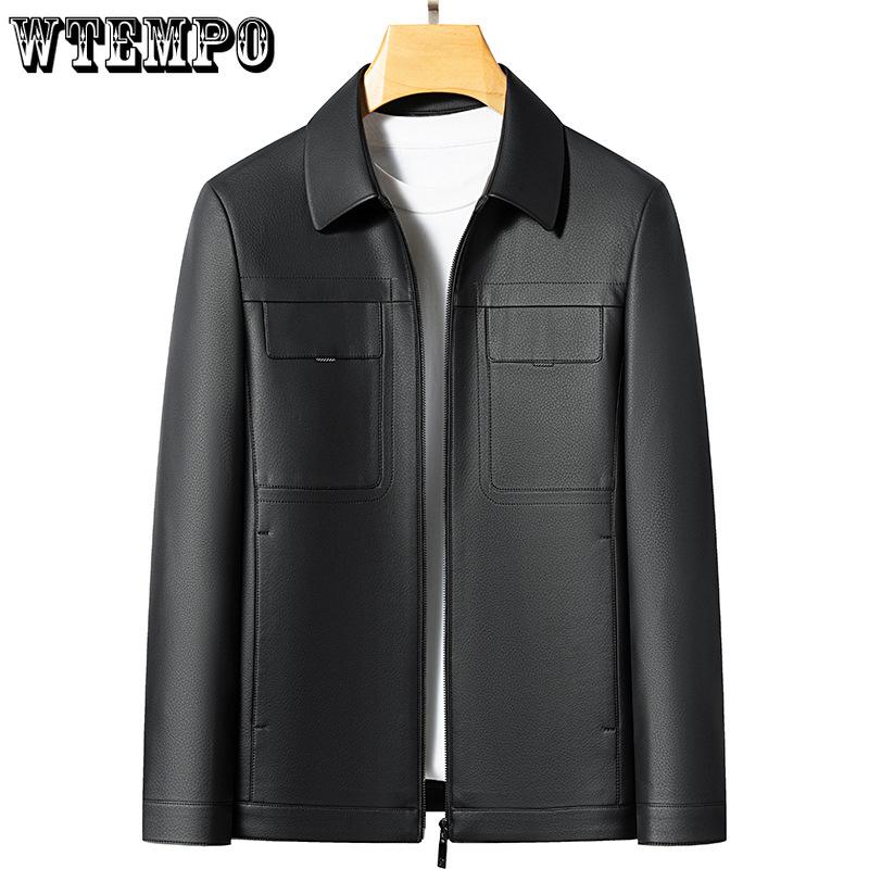 Men's Leather Jacket Middle-aged Men's Short Leather Lapel Leather Jacket High-end Padded and Thickened Jacket