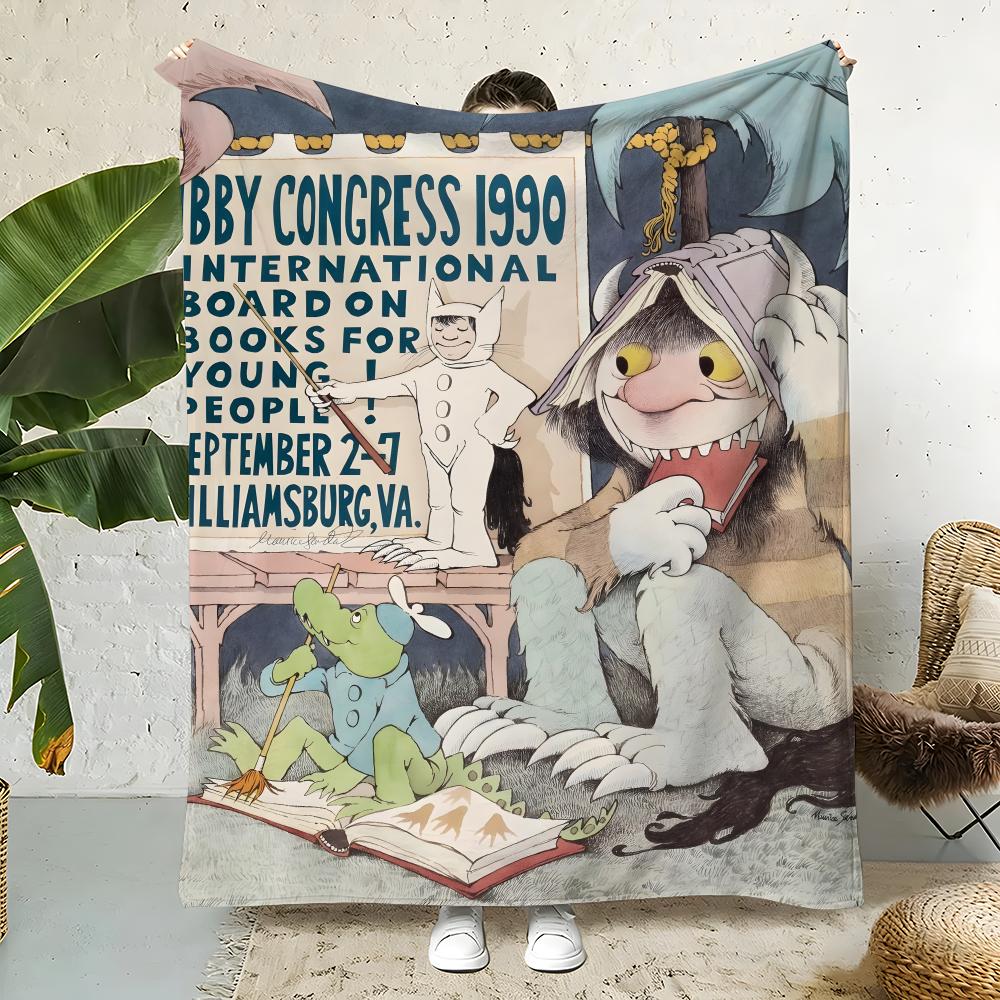 Book W-WheretheWildThingsAre Throw Flannel Throw Blanket,Bed Home Office Nap Blanket Travel,Camping,Picnic Blanket Soft Decor 75x90cm