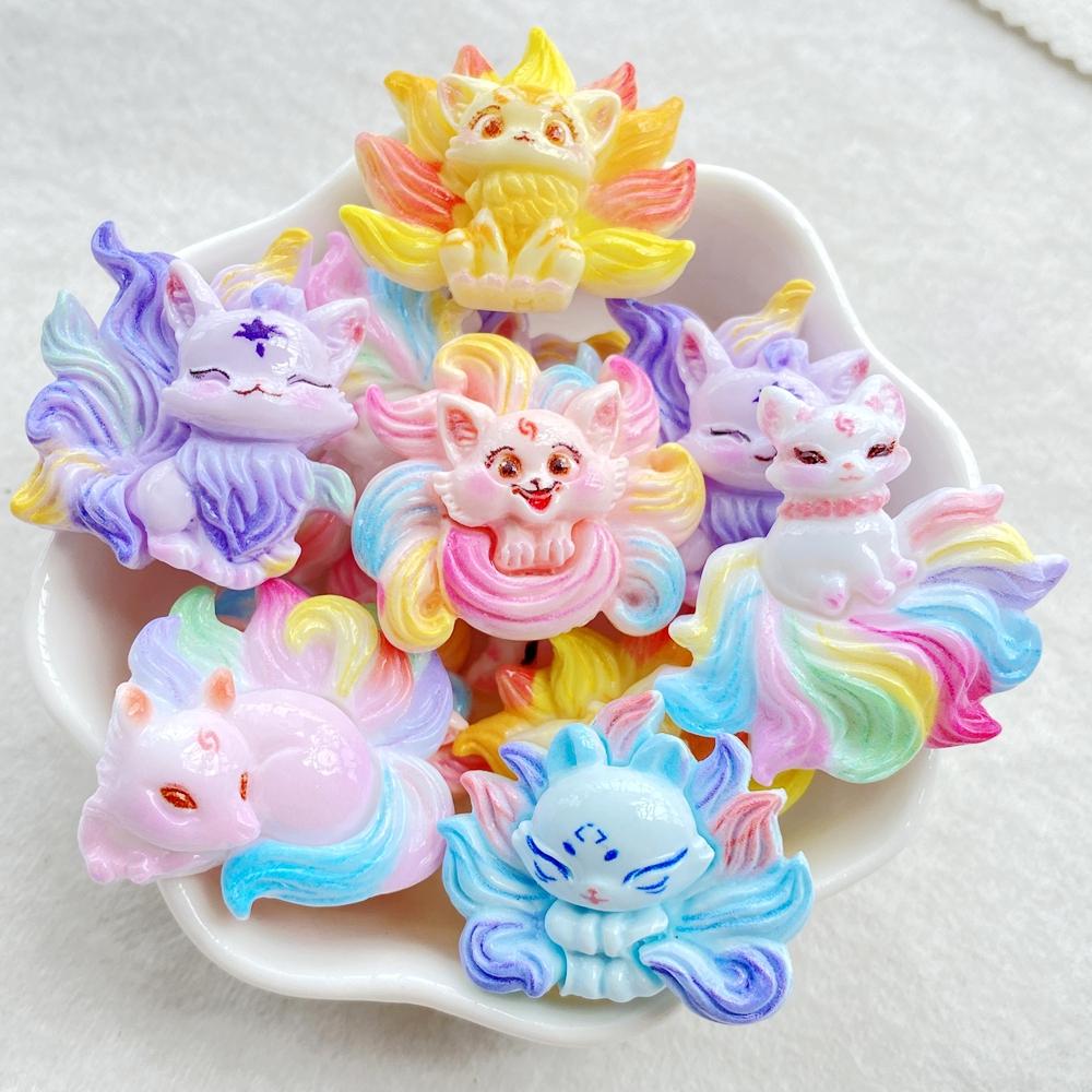 10Pcs Cute ResinMixed Rainbow Cartoon Cat Flatback Figurines - for Scrapbooking, Wedding Decor & DIY Jewelry Making Accessories