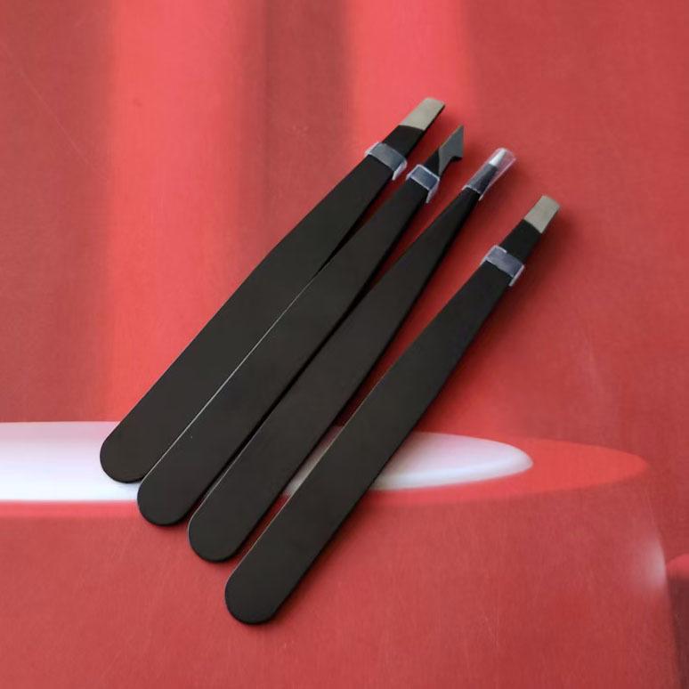 Stainless Steel 4-Piece Eyebrow and Eyelash Tweezers Set