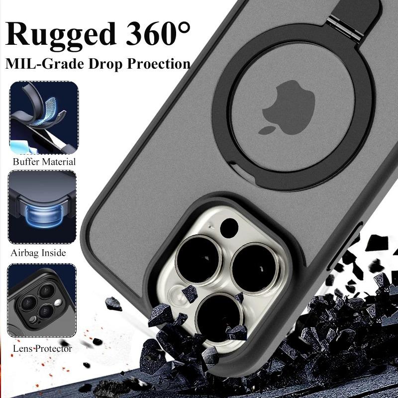 Magnetic Mobile Phone Case with Ring Stand for iPhone 16 15 14 Pro Max  Plus 13 12 11 Cases Translucent Cover with Protector