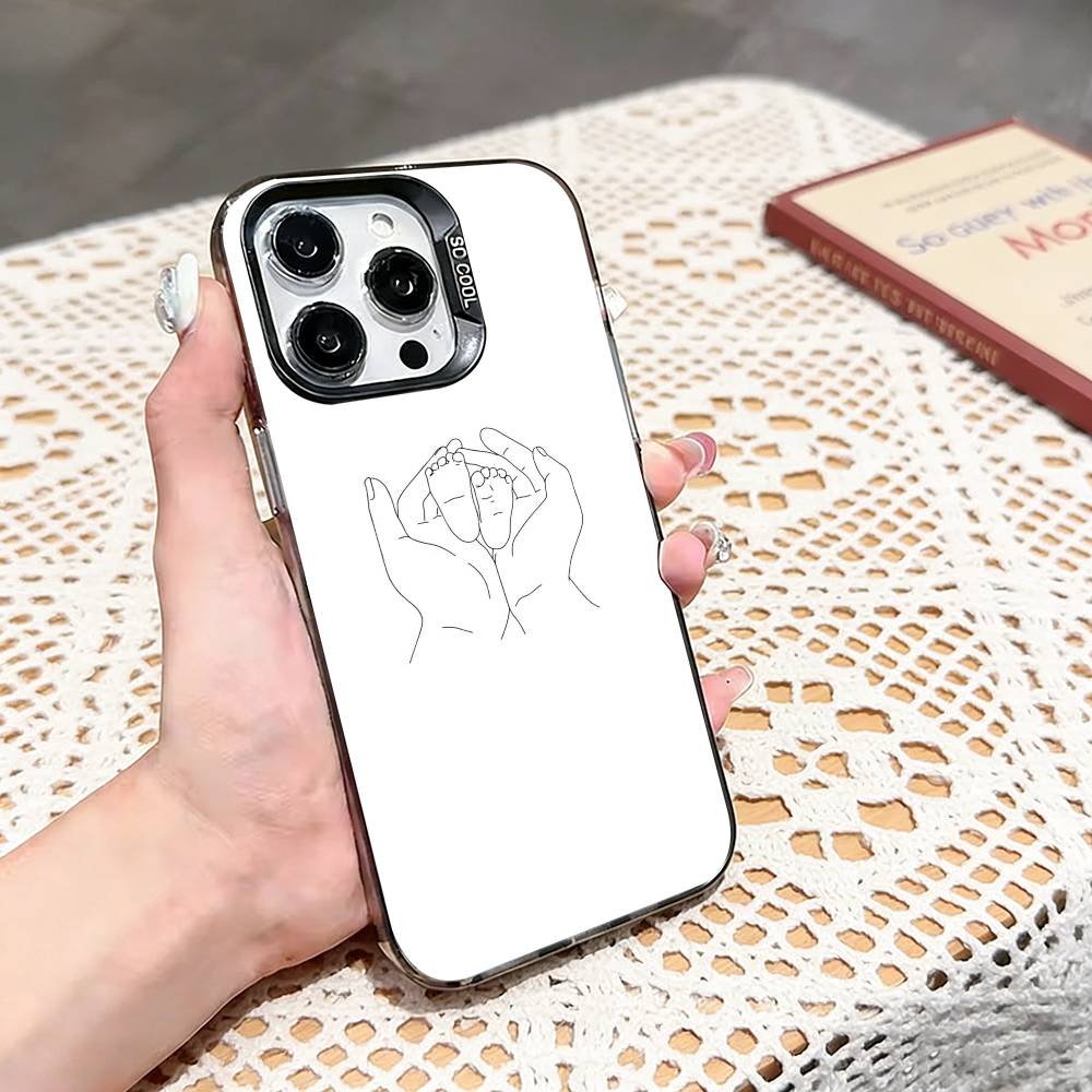 Baby Mom Dad Family Hand Phone Case For iPhone 17,16,15,14,13,12,11 Plus,Pro Max,XS,Colored silver phone case