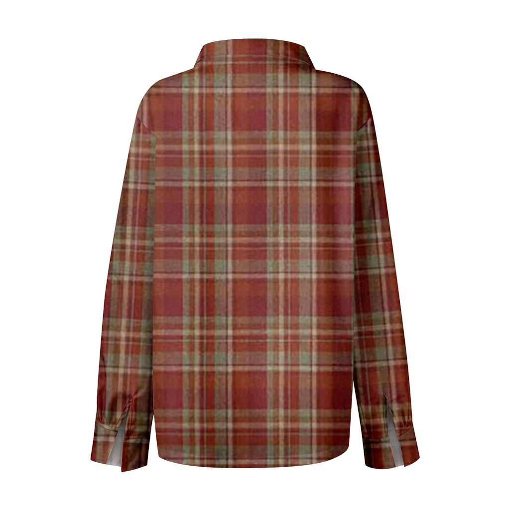 Skjortebluse for kvinner Juletrykkknapp Langermet Casual Basic skjortekrage Vanlig topp