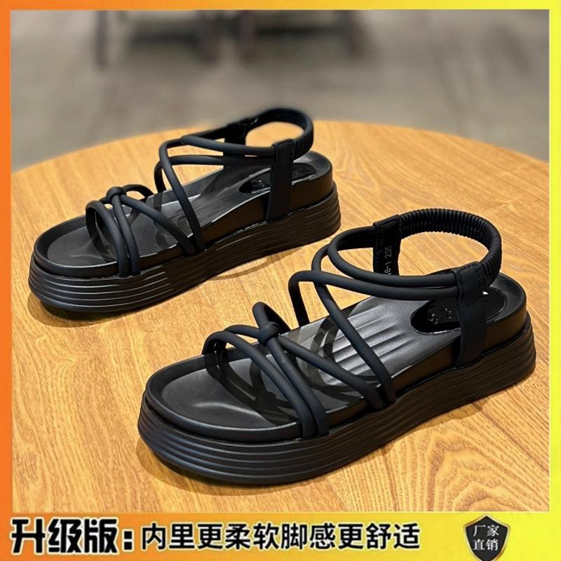 Roman sandals women 2025 new summer fairy wind wear heightened foot cover seaside beach shoes women thick soles non-slip