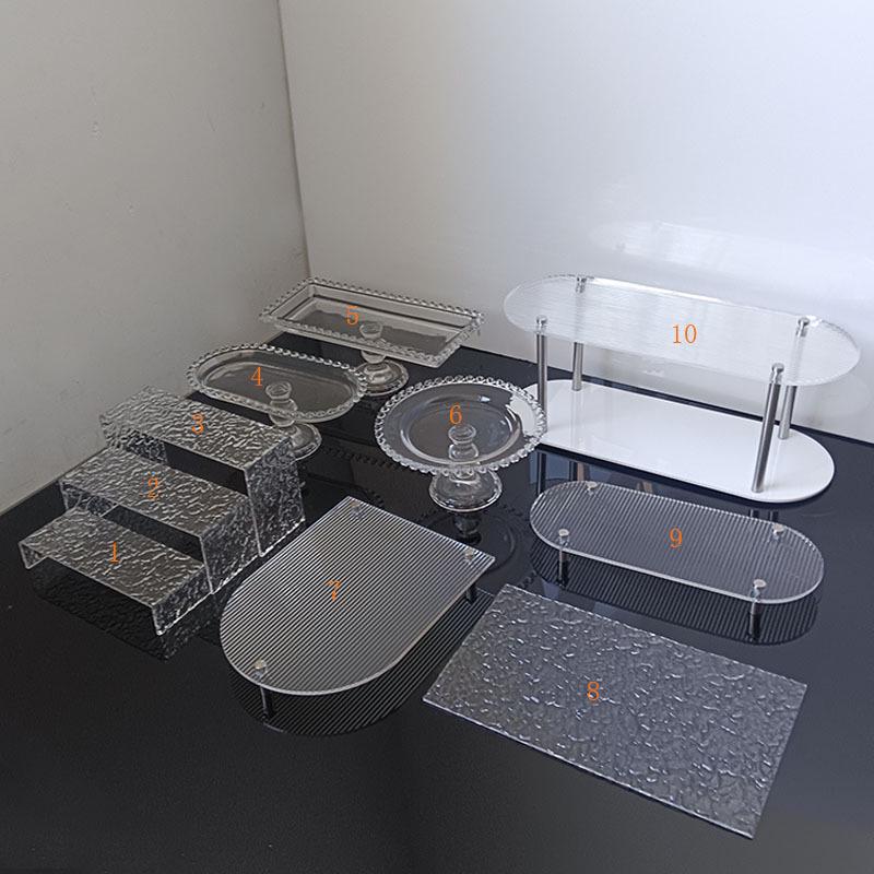 Vielseitiger Acryl- und Glas-Desserttisch-Präsentationsständer für den Innen- und Außenbereich