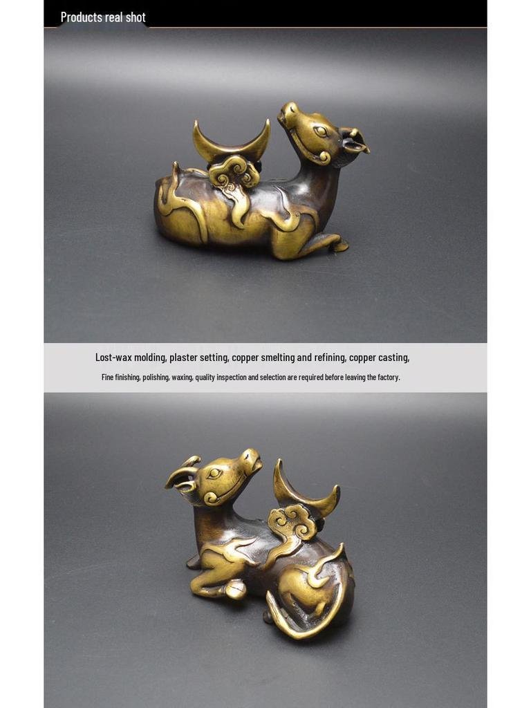 Brass Rhinoceros Moon Gazing Pen Holder - Artistic Home Office Decor Gift