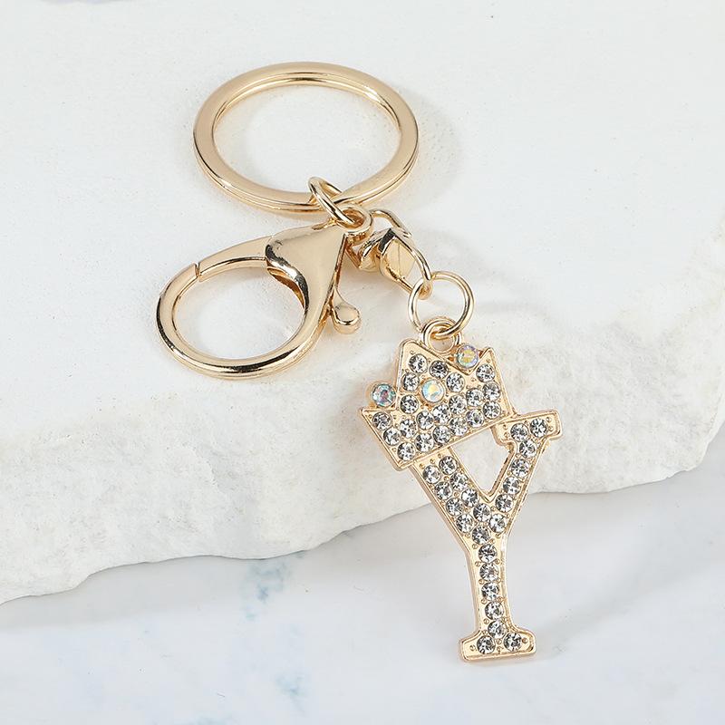 Unique Crown Crystal Rhinestones A-Z Letters Pendant Keychains For Men Women 26 Alphabet Car Key Ring Name Jewelry Keyrings Gift