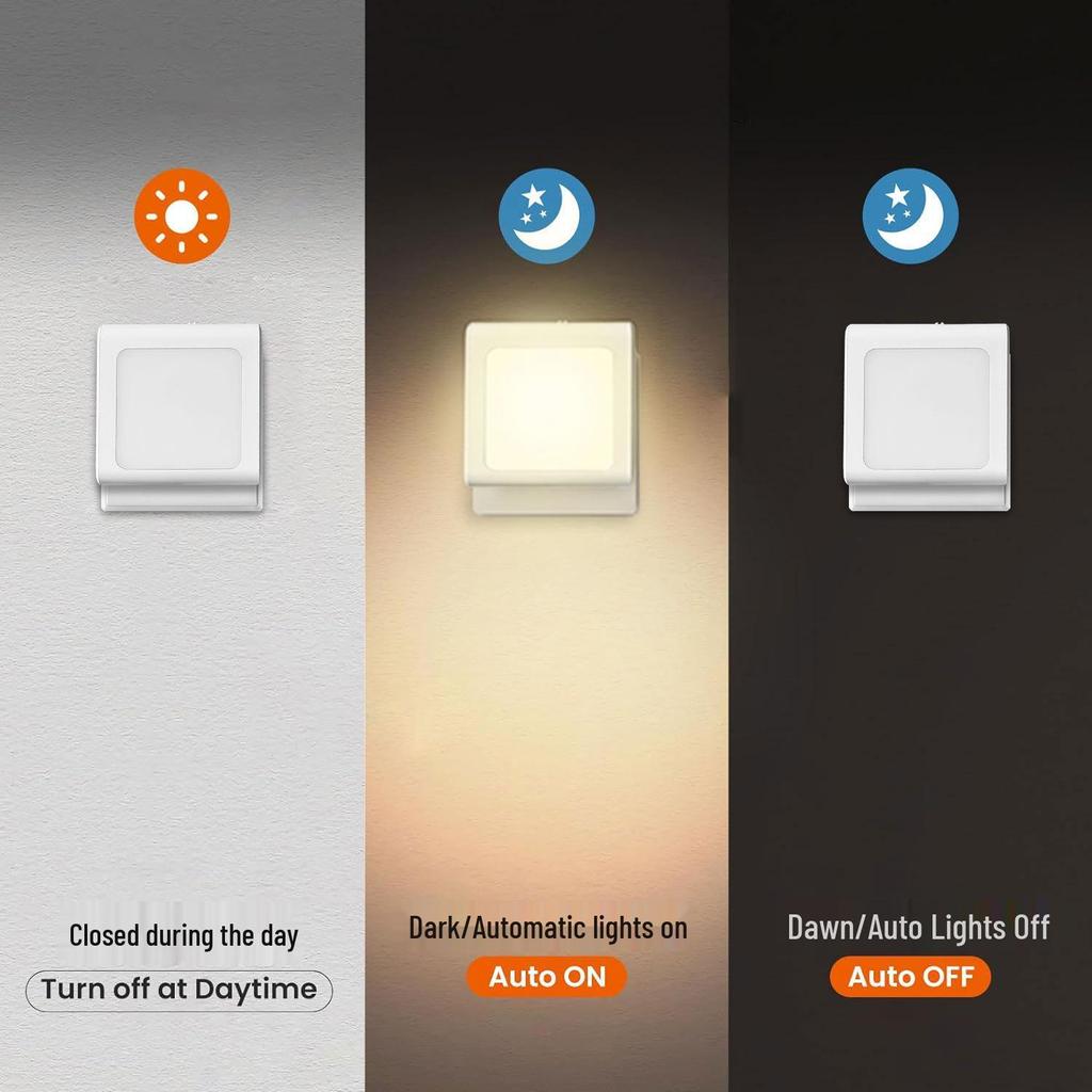 Warm White LED Night Light with Light Sensor - Auto-Off Day & Auto-On Night, European Plug