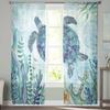 Summer Vintage Ocean Blue Turtle Starfish Anchor Window Tulle Curtains for Living Room Hotel Luxury Decoration Sheer Curtains