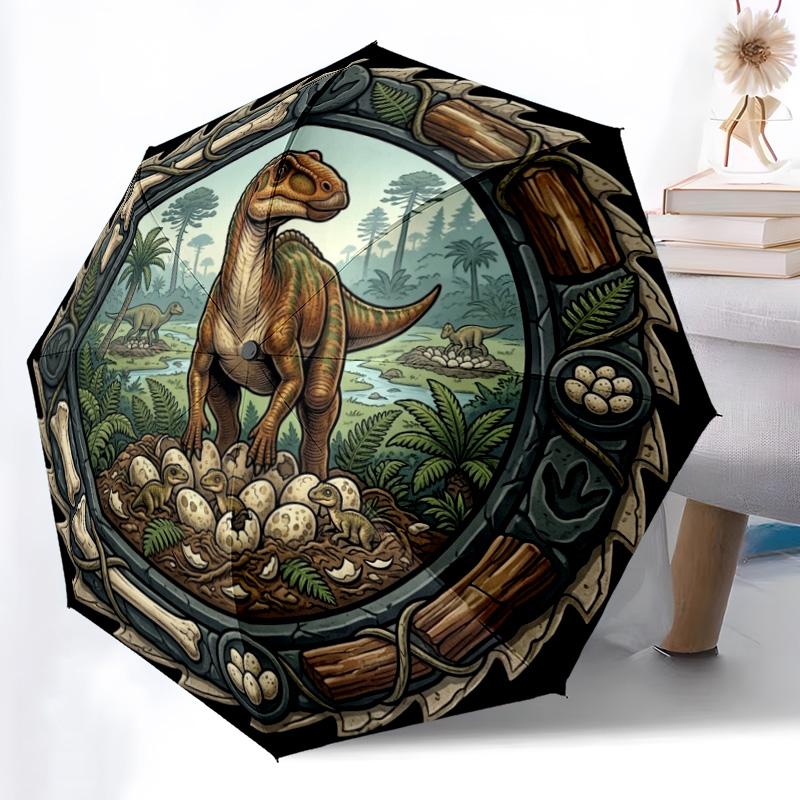 Dinosaur Egg Scene pattern umbrella, portable and foldable design, 8 ribs, a casual accessory for Halloween, Christmas, and birthday gifts.