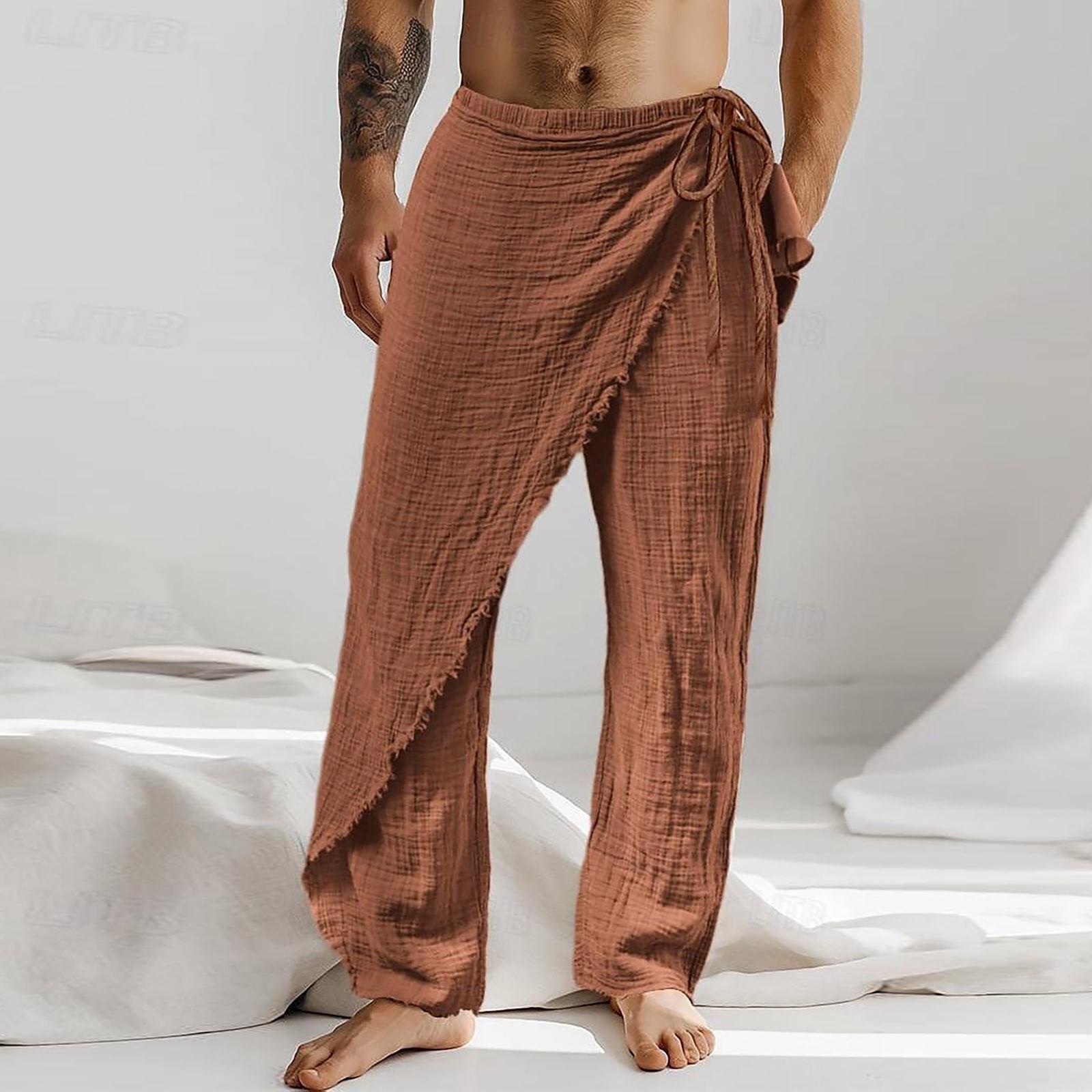 

Men s Overalls Drawstring Multi Pocket Casual Pants Hiking Pants Cotton Twill Pants XXL коричневий