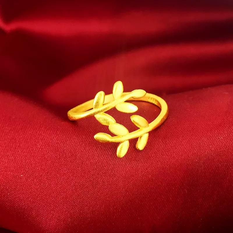 24K Gold Color Branch Leaf Rings For Women Adjustable Open Ring Non Tarnish Wedding Band Trendy Jewelry Accessories Gifts