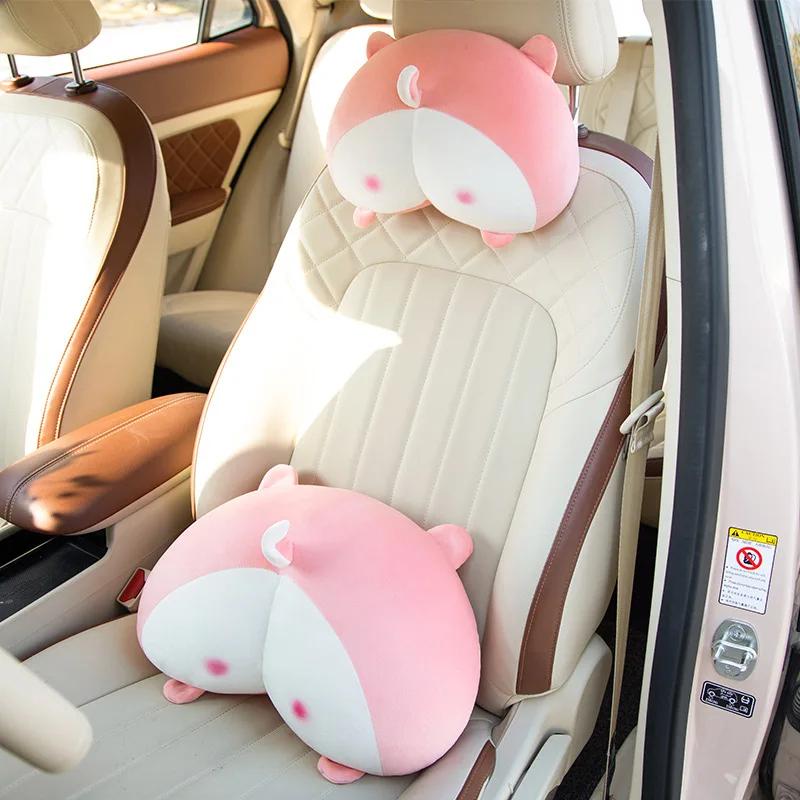 Plush Corgi Dog Butt Car Neck Pillow Cute Car Pillow Pig Butt Lumbar Support Set Creative Cartoon Car Neck Pillow Accessories