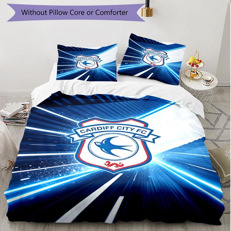 Parure de lit 3 pièces avec housse de couette (1*Housse de couette + 2*Taie d'oreiller, sans noyau), Ensemble de literie doux pour toutes les saisons Cardiff City FC, Décoration de chambre à coucher à domicile Cadeau