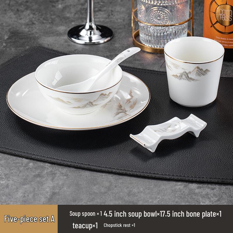 Gold Rimmed Bone China 9-Piece Banquet Tableware Set