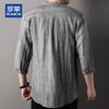 ROMON Men's Linen Blend Seven-Quarter Sleeve Chinese Style Shirt
