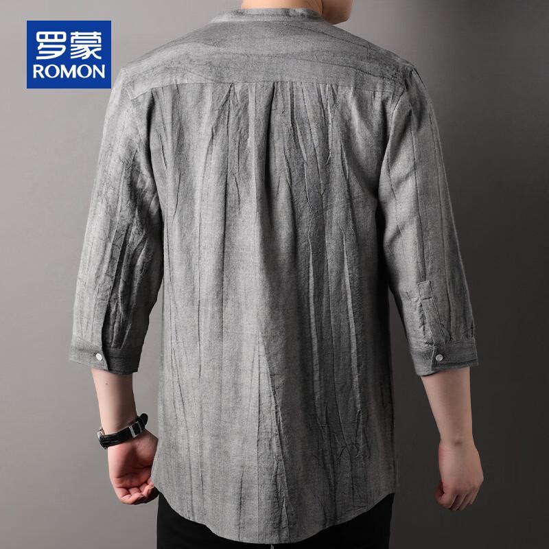 ROMON Men's Linen Blend Seven-Quarter Sleeve Chinese Style Shirt