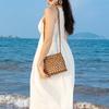Summer Hand-woven Bag for Women Beach Vacati Wooden Beaded Handbags with Inner Pocket Travel Patchwork Hollow Out Shoulder Bag