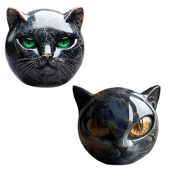1/2Pcs Black Cat Stone Sculpture Carved Healing Stone Cat Head Figurine Statue Home Office Desktop Decoration Ornament