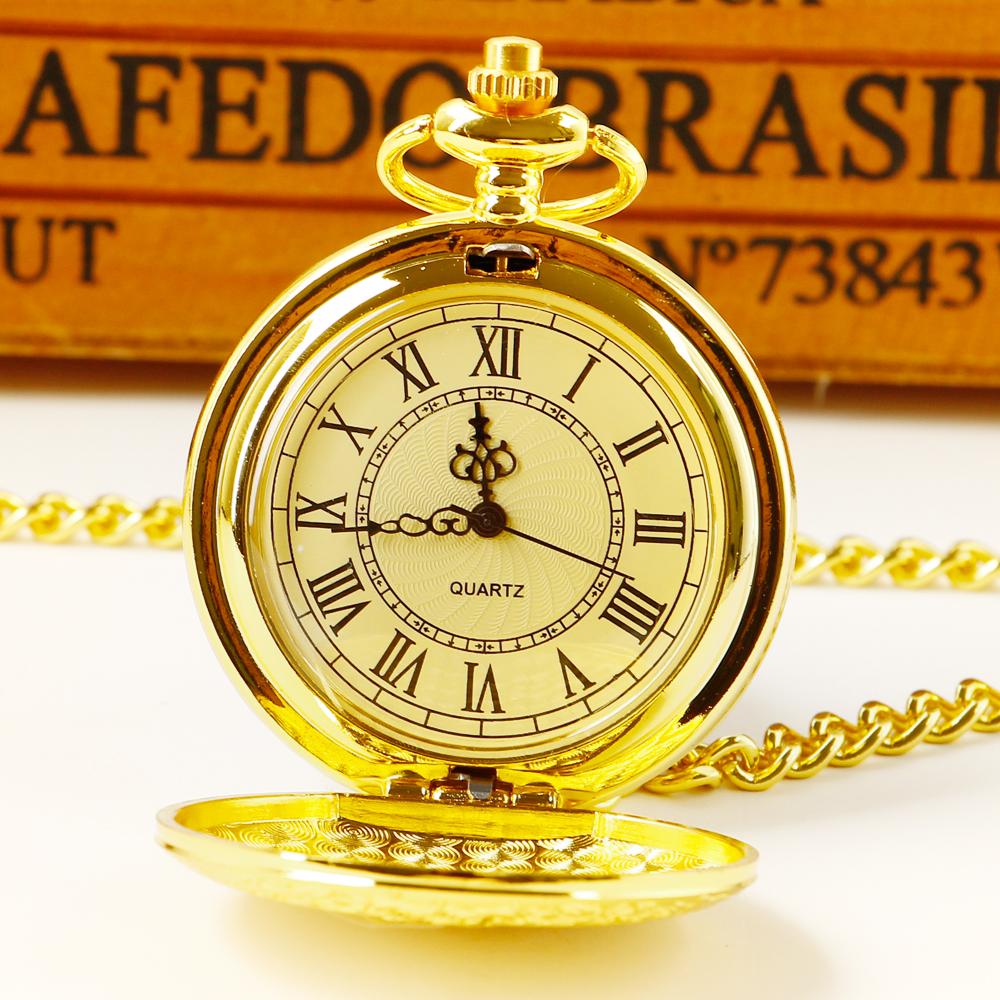 10pcs/lot Wholesale Luxury Gold Vintage Quartz Pocket Watch Pendant for Men Women Necklace Chain Clock Souvenir Gift