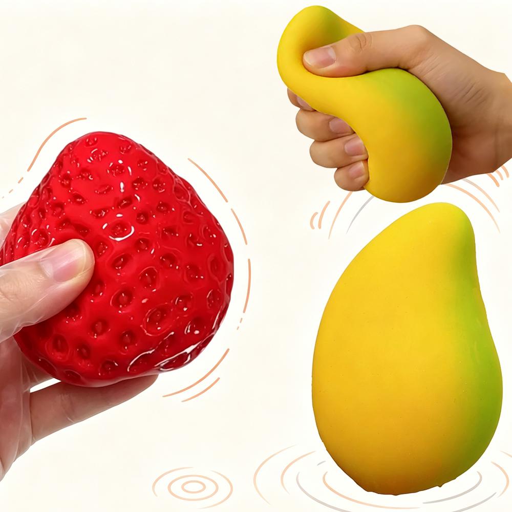 Strawberry Mango Squishy Fidget Toy Stress Relief Toy For Office & Party Favors Squeeze Gift