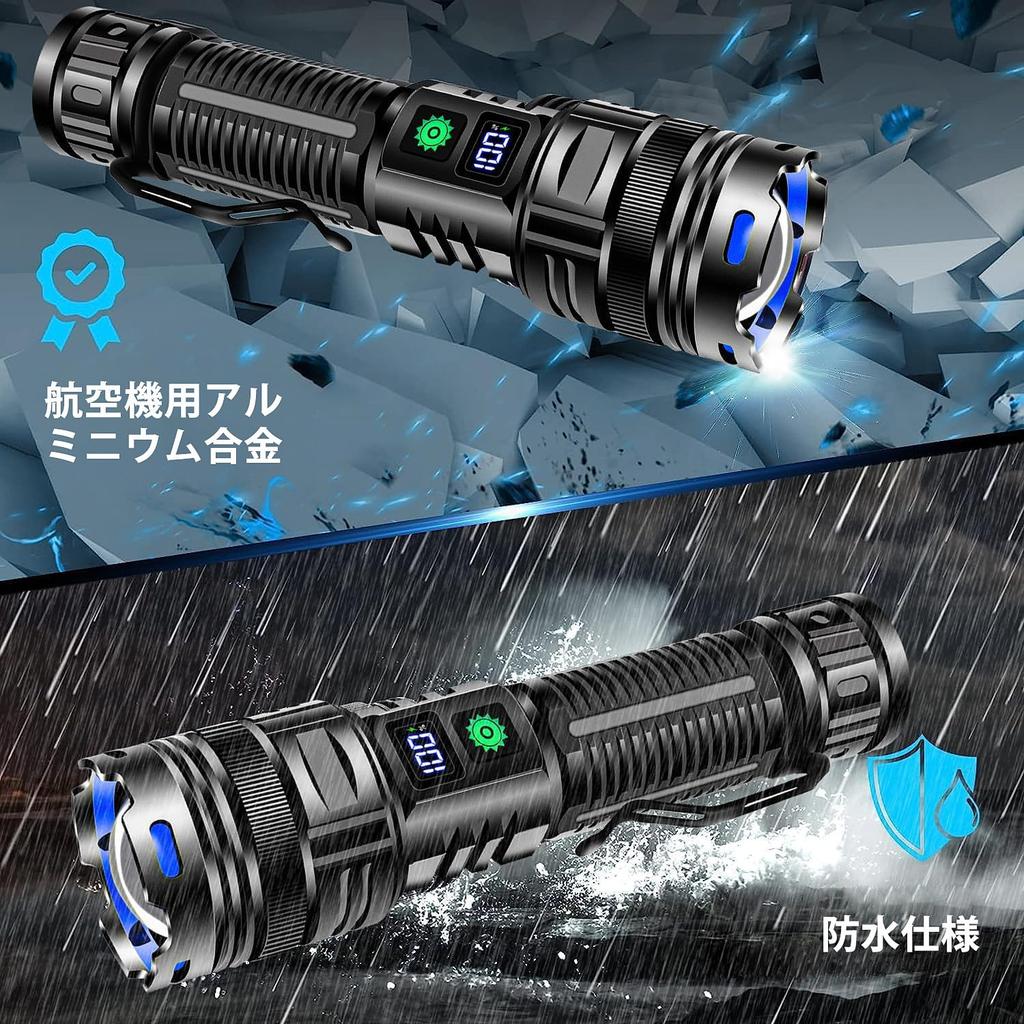 Super Powerful LED Military Handheld LCD Power Level IP65 5 Dimmable Adjustable Ideal for Emergency Night Power and More Flashlight, 30,000 Lumens,