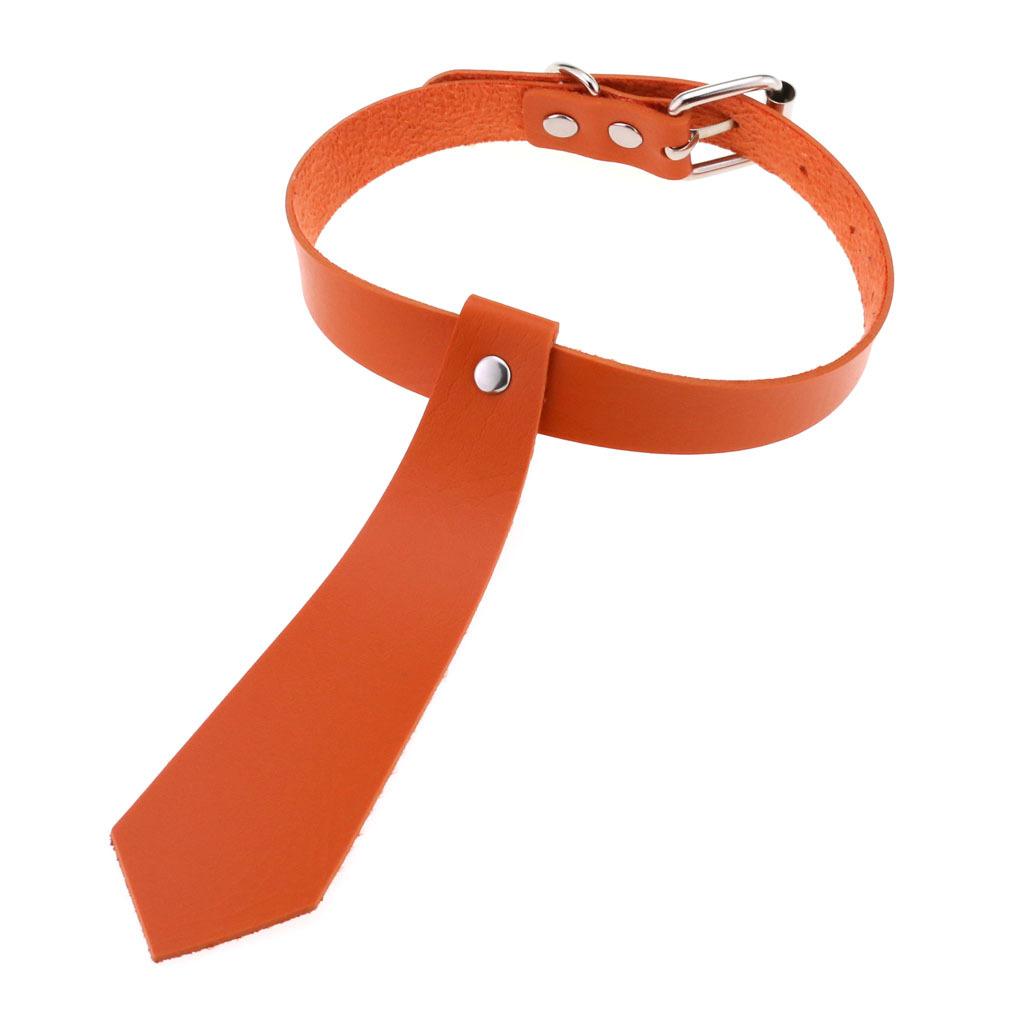 Fake Tie Integrated PU Leather Choker, Punk Tie Style Neckband Necklace