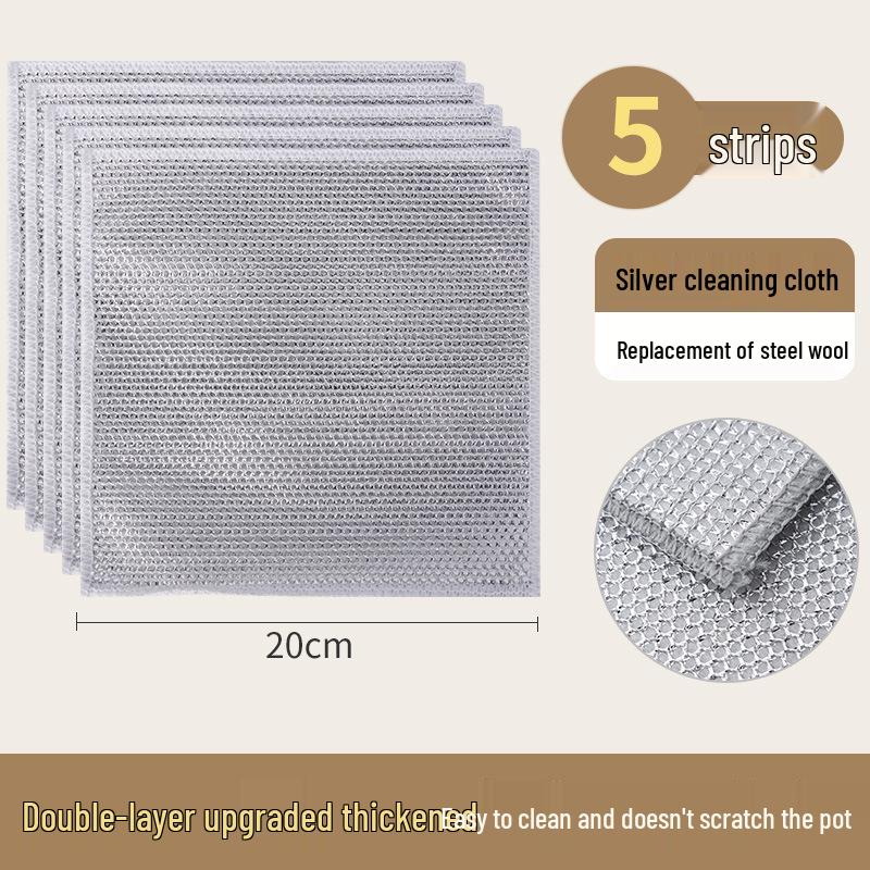 Silver Wire Double-Layer Dishcloth & Scouring Pad - Non-Stick Oil Resistant Kitchen Essential