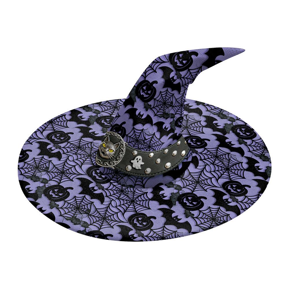 Halloween Witch Hat Costume With Bat And Pumpkin Print For Stage Performance And Party Decor
