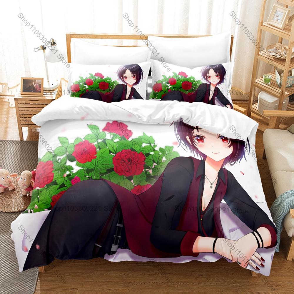 Hinano Tachibana Anime Duvet Cover + 2 Pillowcases Cute Girl Character Print Polyester Bedroom Decor Japanese Anime Home Textile