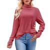 Women's Fashion Loose High Neck Side Pleated Button Long Sleeve T-Shirt Knit Top