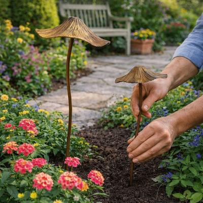 2PCS Retro Style Mushroom Garden Stake Simulation Handmade Garden Landscape Statue Waterproof Iron Mushroom Ornaments