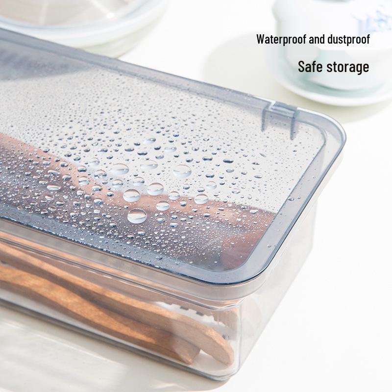 Transparent Flip-Top Dustproof Chopstick Holder with Water Drainage for Kitchen Utensils