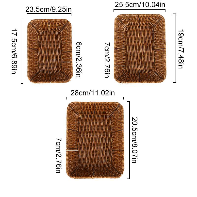 1Pc Snack Plate Afternoon Tea Bread Rectangle Imitation Rattan Plastic Durable Fruit Basket Vine Woven Tray Fried Food