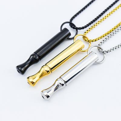 Mindfulness Breathing Necklace Meditation Calming Small Waist Round Tube Whistle Relieving Stress Titanium Steel Pearl Strand