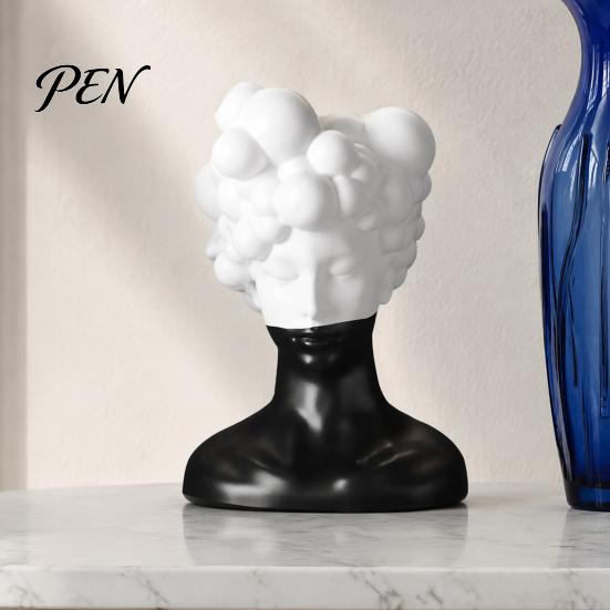 Niche Decorative Crafts Modern Abstract Bust Statue, Man Portrait Sculpture, Minimalist Black And Unique Curly Hair Statue White Art Ornament for Home