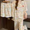Cute Girl Ruffle Edge Short-sleeved Pajamas Women's Summer New Casual Loose Loungewear Three-piece Set