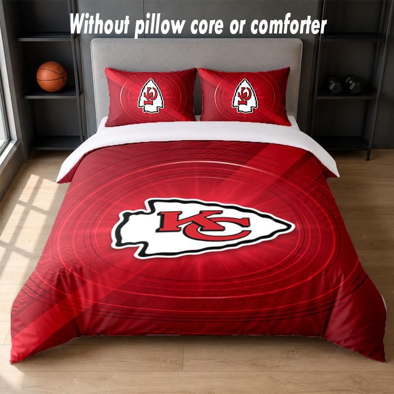 Kansas City Chiefs Design Bed Bedding Set 1 Duvet Cover + 2 Pillowcases Soft Breathable Household Bed Linens