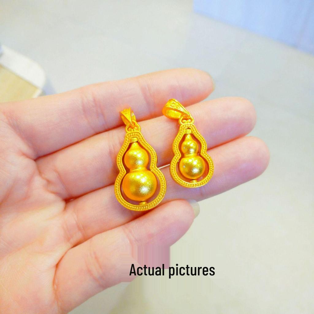Trendy Internet Celebrity Style Rotating Fu Lu Gourd Charm Gold Necklace for Women