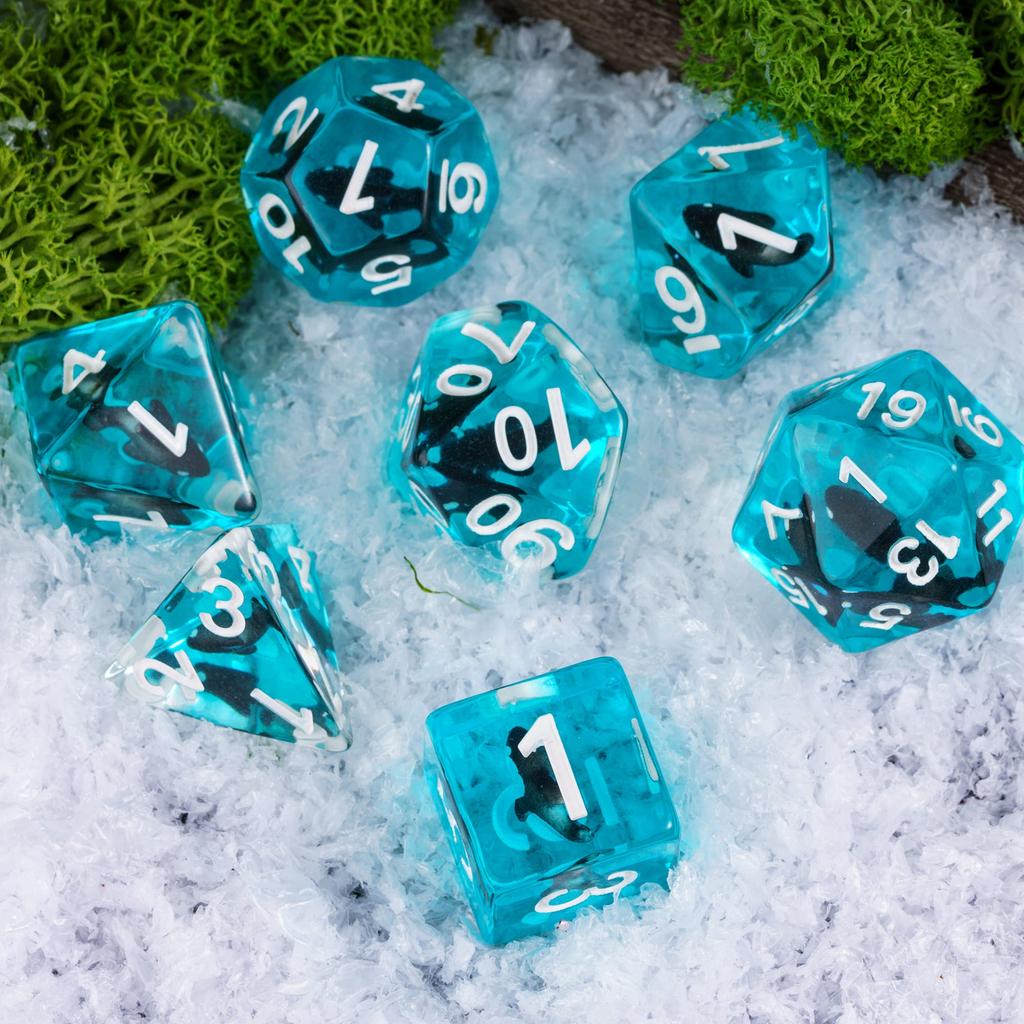 Cusdie Dadi Animali DnD Carini Resina 7 Pezzi Vari D4 D6 D8 D10 D% D12 D20 Set di Dadi Poliedrici per Giochi di Ruolo D&D Giochi da Tavolo