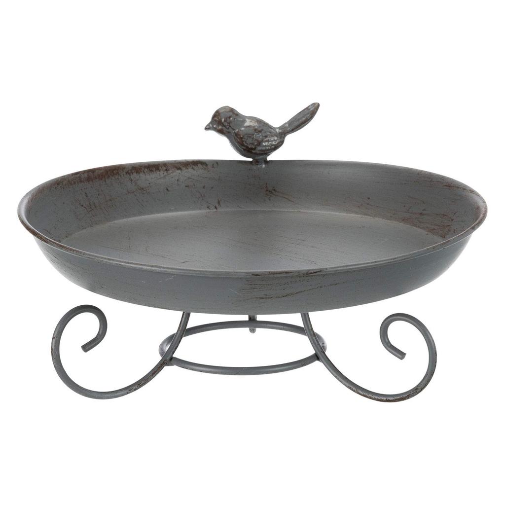 Comedero o bañera de metal para pájaros, 800 ml/ 22 cm, gris