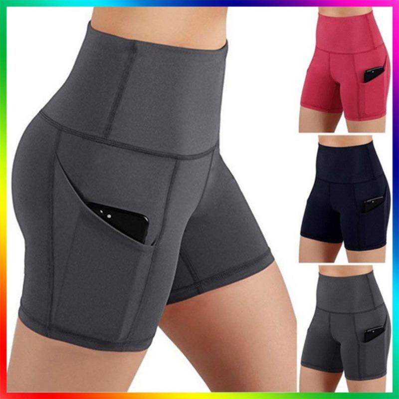 High Waisted Yoga Running Compression Shorts With Side Pockets