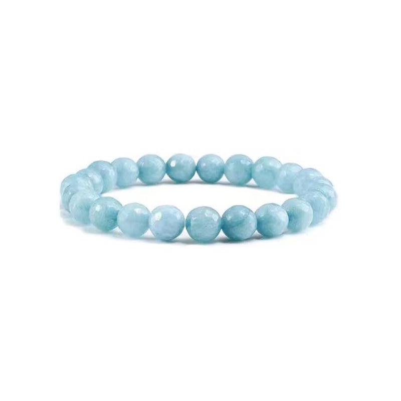 New 8mm White Pine Round Bead Bracelet with Aquamarine, Rose Quartz, and Agate Stones for Women