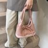 Korean niche lamb wool splicing underarm bag bow retro lazy large capacity shoulder commuter tote bag